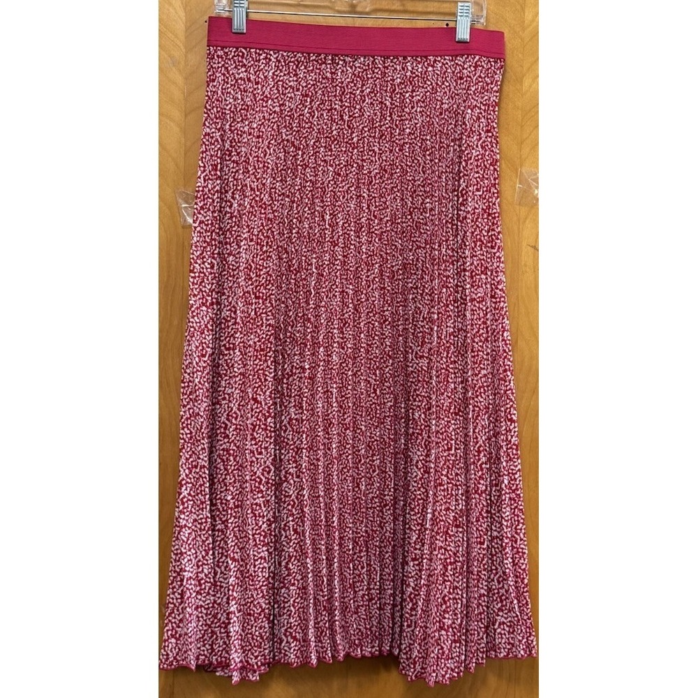 Vince Camuto Midi Pleated Skirt Floral Feminine Flowy Career Pull On Berry Sz M - Picture 2 of 8